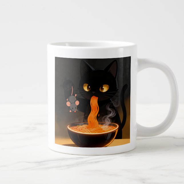 Taza De Café Gigante Obsidian Cat & Daring Mouse – Midnight Ramen Feast (Derecha)