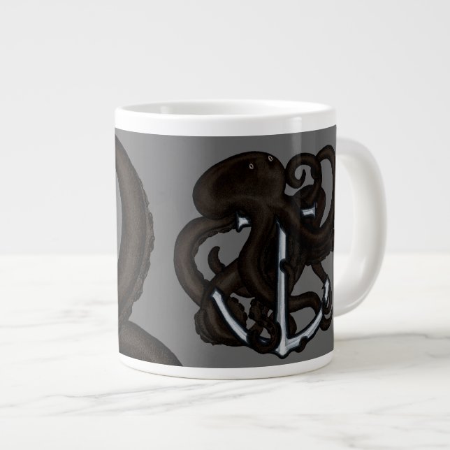 Taza De Café Gigante Octopus negro sobre ancla (Derecha)