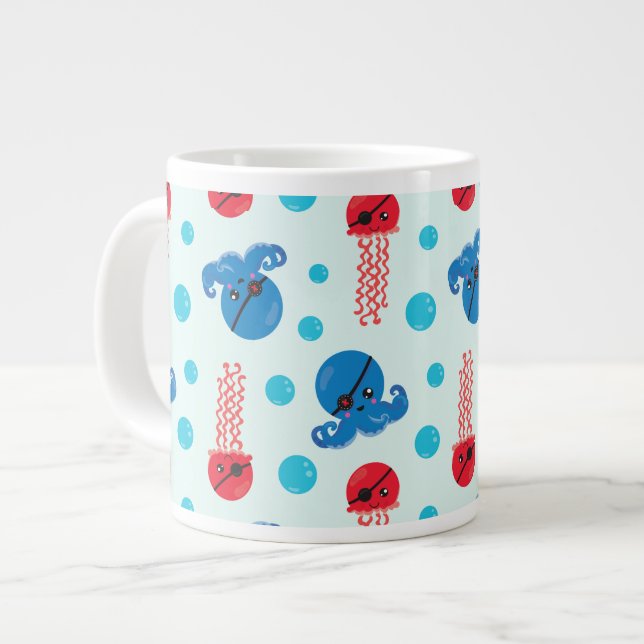 Taza De Café Gigante Octopus pirata, medusas piratas, animales marinos (Izquierda)