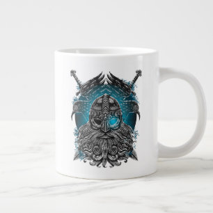 Taza De Café Gigante Odin Cuervos y Espadas Ojo Luminoso Azul dios nórd
