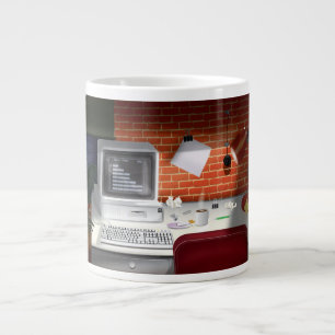 Taza De Café Gigante Oficina clásica con computadora de los años 1980