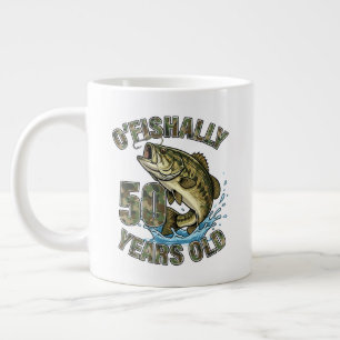 Taza De Café Gigante OFishally 50 años amante de la pesca cumpleaños 50