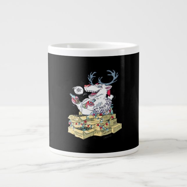 Taza De Café Gigante Oh Deer Drunk Reindeer Celebrating Christmas Festi (Frente)