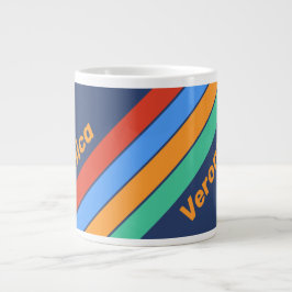 Taza De Café Gigante Old School Retro Rainbow Stripes with Name