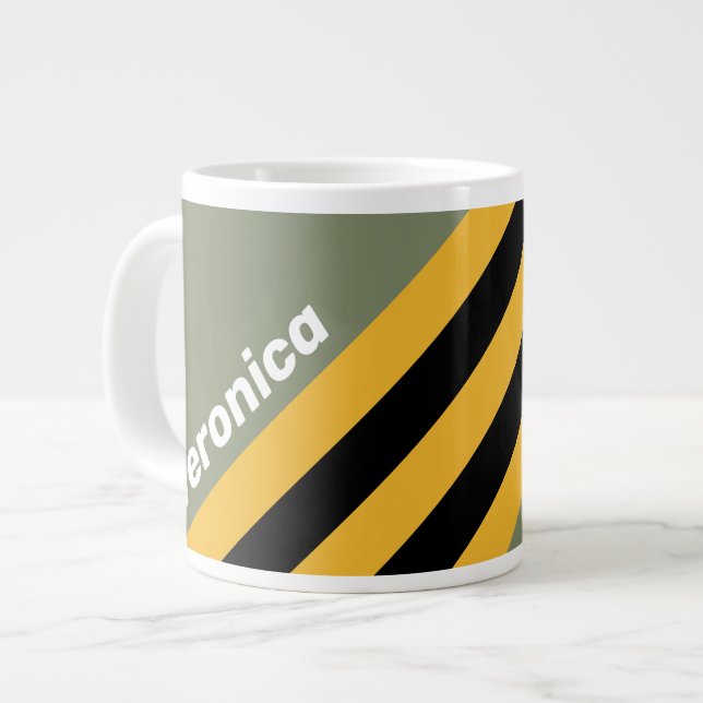 Taza De Café Gigante Olive Nightlight Stripes with Name (Izquierda)