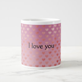 Taza De Café Gigante Ombre de corazones rojos rosados