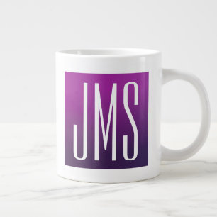 Taza De Café Gigante Ombre púrpura y iniciales o texto blanco