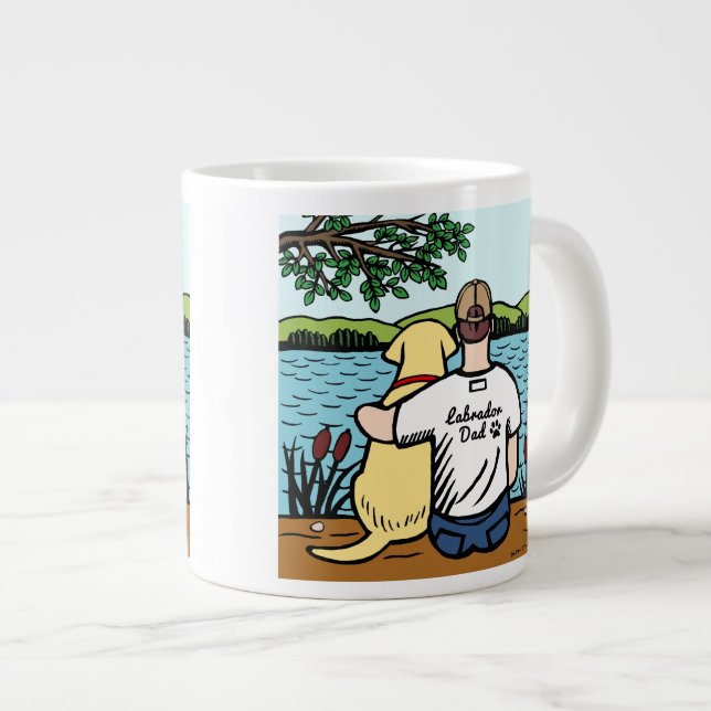 Taza De Café Gigante Opinión amarilla de Labrador y del lago dad (Derecha)