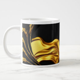 Taza De Café Gigante Opulent Swirl Liquid Gold Black Monochrom Designer