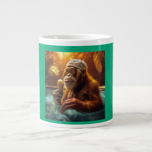 Taza De Café Gigante Orangután En La Piscina Con Helado