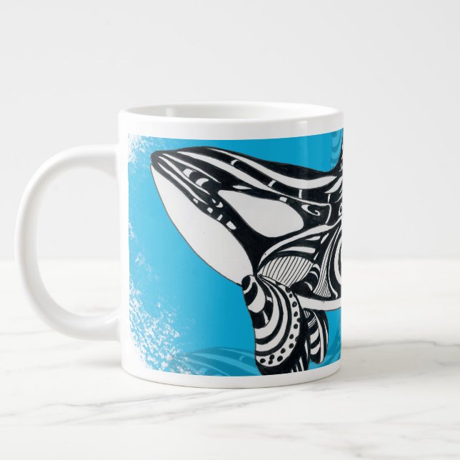 Taza De Café Gigante Orca Whale Tribal Art Blue (Izquierda)