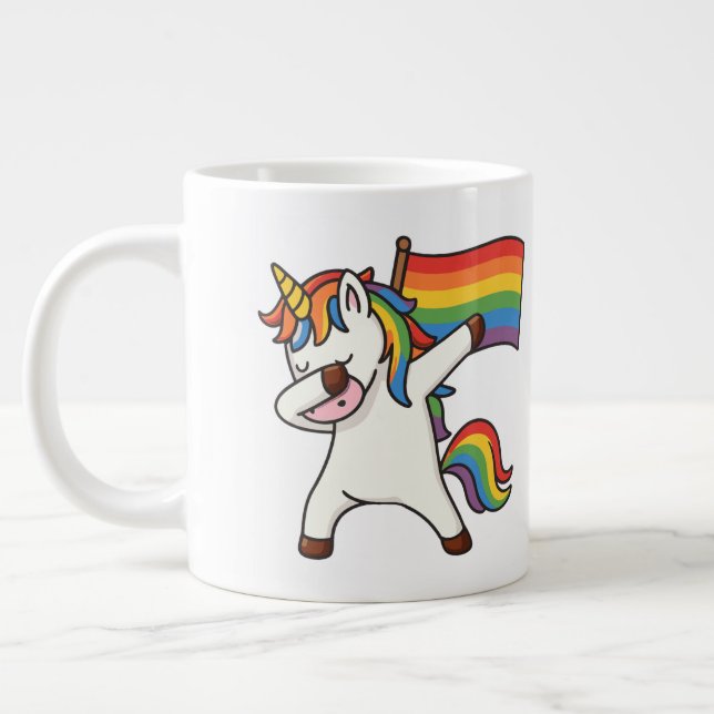 Taza De Café Gigante Orgullo gay Dabbing Unicornio con bandera (Izquierda)