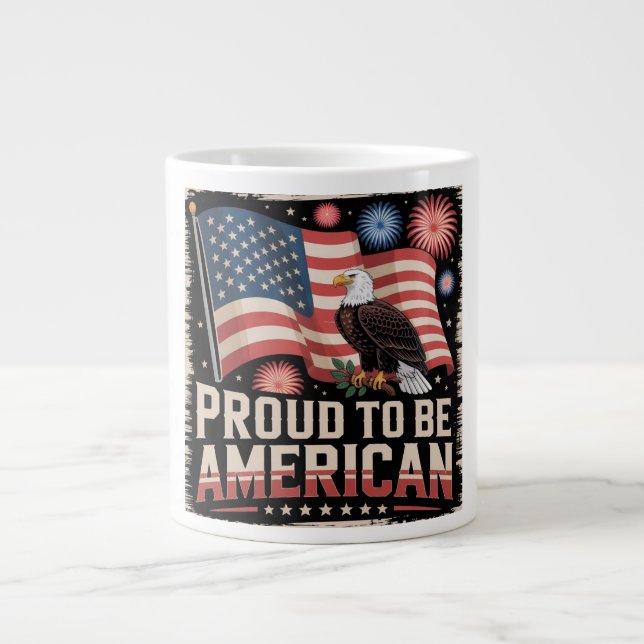 Taza De Café Gigante Orgulloso de ser americano Mug (Frente)