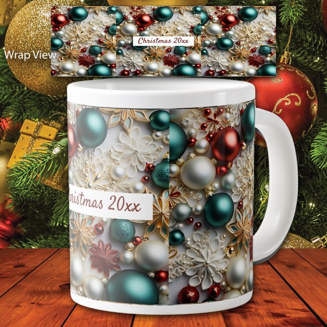 Taza De Café Gigante Ornamentos de Navidad Verde Blanco Oro (Subido por el creador)