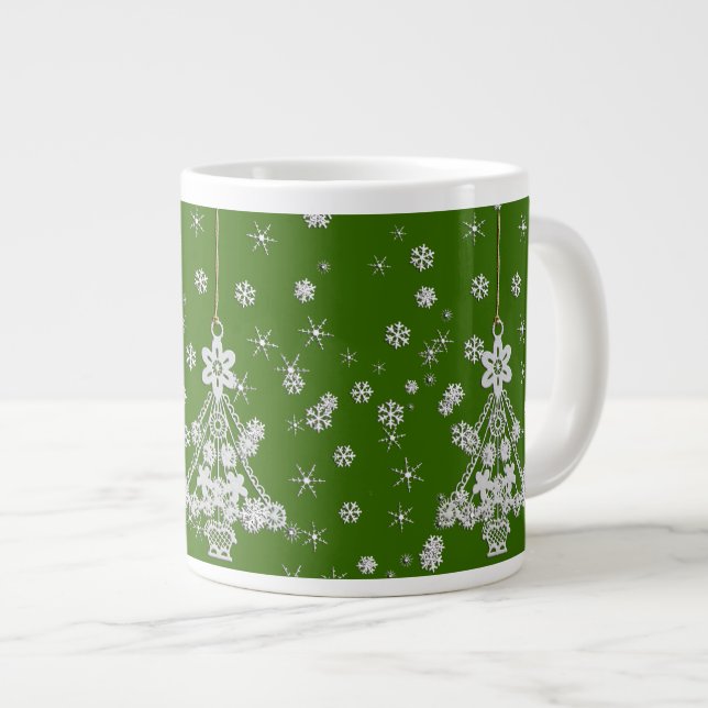 Taza De Café Gigante Ornate White Christmas Tree & Snowflakes (Derecha)