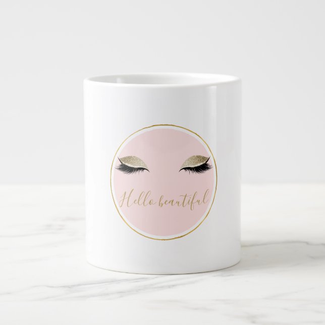 Taza De Café Gigante Oro rosado Glitzy Eyelashes Negros (Frente)