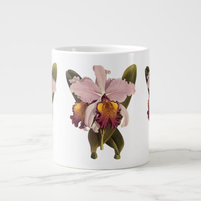 Taza De Café Gigante Orquídea de Cattleya púrpura de época, flores trop (Frente)