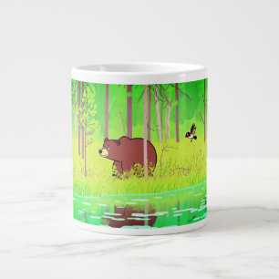 Taza De Café Gigante "Oso marrón lindo caminando en un bosque verde exu
