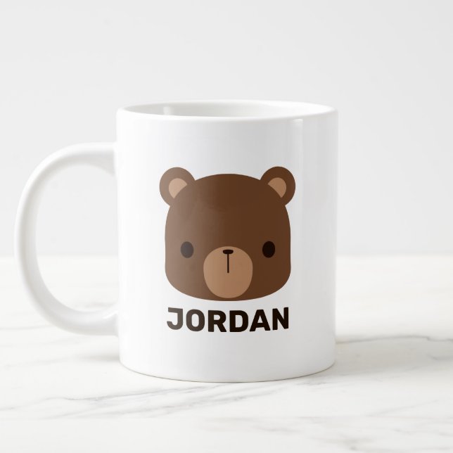 Taza De Café Gigante Oso marrón lindo con nombre personalizado (Izquierda)