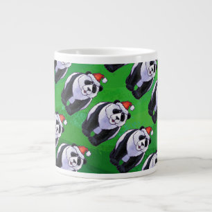 Taza De Café Gigante Oso Panda en Santa Hat en Green