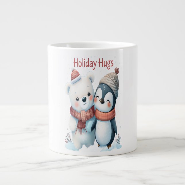 Taza De Café Gigante Oso polar lindo y amigos pingüinos Navidades mug (Frente)