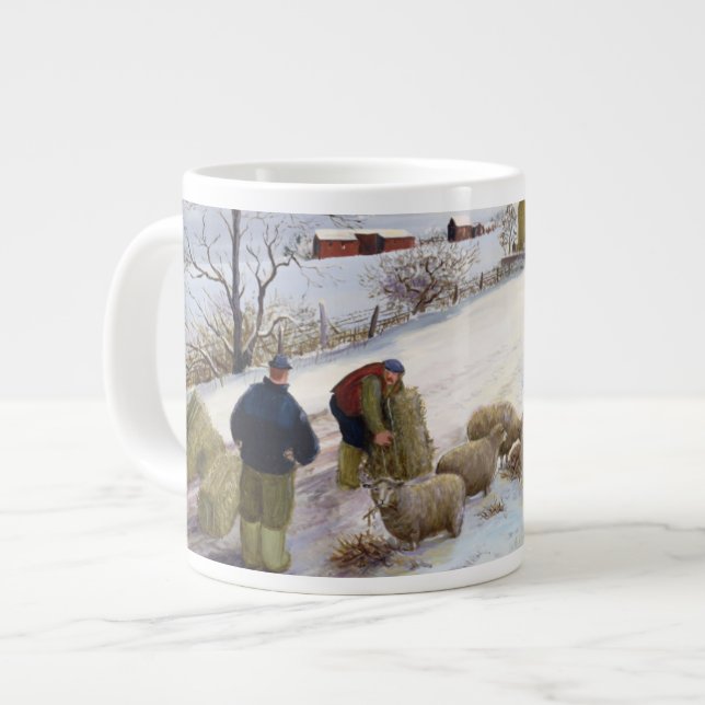 Taza De Café Gigante Ovejas de alimentación en invierno (Izquierda)