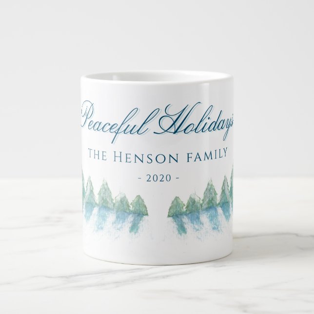 Taza De Café Gigante Pacíficos Navidades de acuarela de los árboles for (Frente)