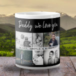 Taza De Café Gigante Padre con hijos y Collage de fotos de papá de fami<br><div class="desc">Padre con hijos y padre de familia Collage de fotos gigante café Mug. Collage de 6 fotos, nombre del padre con un dulce mensaje en un moderno guión en blanco y nombres de niños que superponen las fotos. Añade tus 6 fotos familiares favoritas. Boca dulce y un regalo para un...</div>