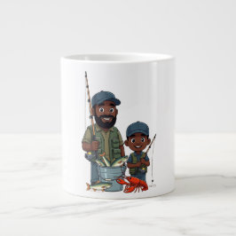 Taza De Café Gigante Padre e hijo afroamericanos pescando