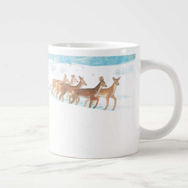 Taza De Café Gigante Paisaje boscoso de nieve en invierno de Roe Deer (Derecha)