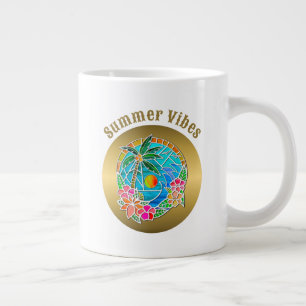 Taza De Café Gigante Paisaje de verano de las palmeras acuáticas y oceá