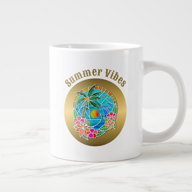 Taza De Café Gigante Paisaje de verano de las palmeras acuáticas y oceá (Derecha)