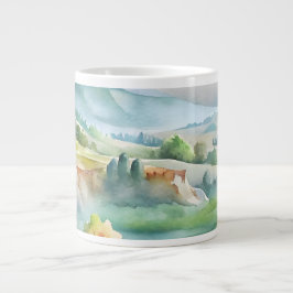 Taza De Café Gigante Paisaje montañoso acuarela