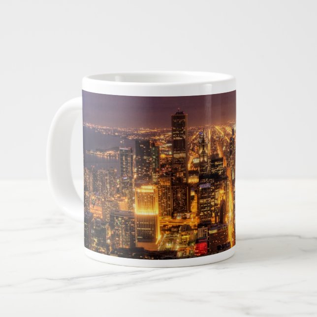Taza De Café Gigante Paisaje urbano de la noche de Chicago (Izquierda)