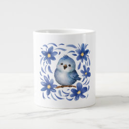 Taza De Café Gigante Pájaro azul con flores