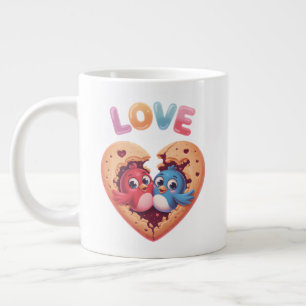 Taza De Café Gigante Pájaros de Amor Adorables en una Galleta con Coraz