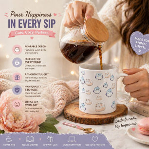 Taza De Café Gigante Pájaros y Conejillos de Indias Kawaii Adorables.Vi