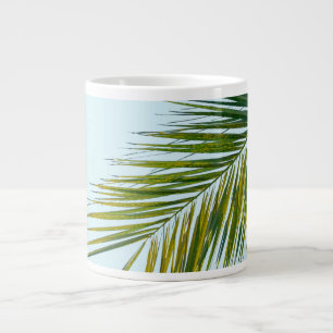 Taza De Café Gigante Palma Tropical Verde en Azul Claro