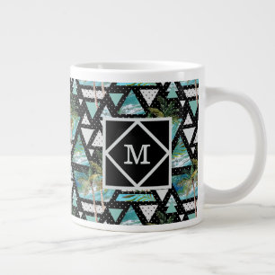 Taza De Café Gigante Palmas y modelo de ondas geométricos abstractos