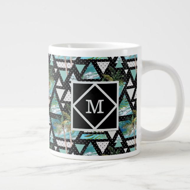 Taza De Café Gigante Palmas y modelo de ondas geométricos abstractos (Derecha)
