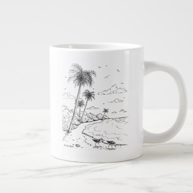 Taza De Café Gigante Palmeras y vida de playa de Sandpiper (Derecha)