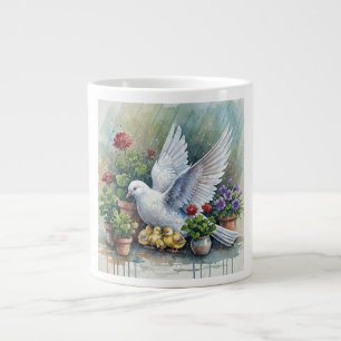 Taza De Café Gigante Paloma y Pollitos en el Jardín