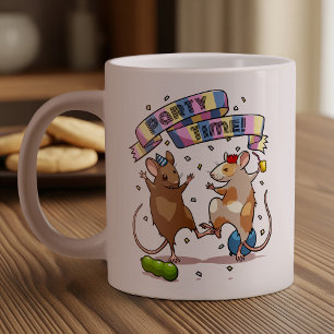 Taza De Café Gigante Pancarta de tiempo de Fiesta de ratones bailarines