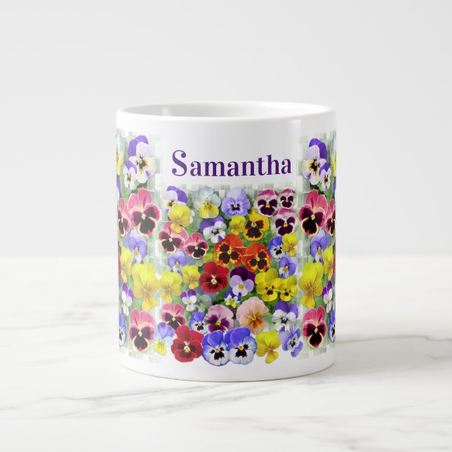 Taza De Café Gigante Pantalla Pansy Añadir el texto (Frente)