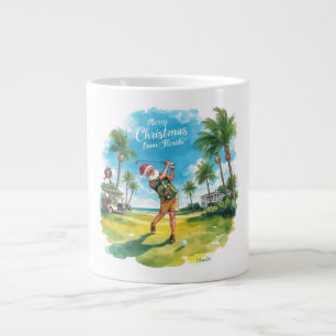 Taza De Café Gigante Papá Noel de Navidad de Florida jugando golf