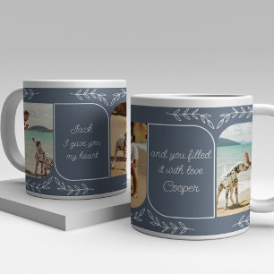 Taza De Café Gigante Papá Perro 3 Foto Vertical Personalizada con Palab