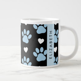 Taza De Café Gigante Papas de perro, patas azules, corazones blancos, t