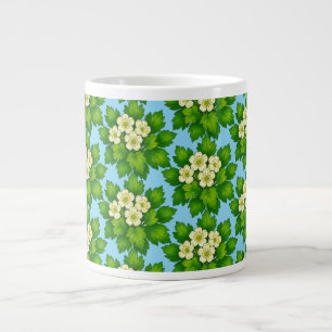 Taza De Café Gigante Papel de regalo de flores blancas y hojas verdes l