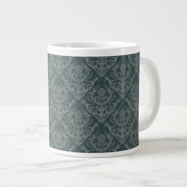 Taza De Café Gigante Papel pintado floral verde de lujo del damasco (Derecha)