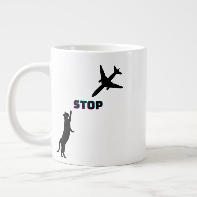 Taza De Café Gigante Parada de gato divertida de aterrizaje de piloto d (Izquierda)